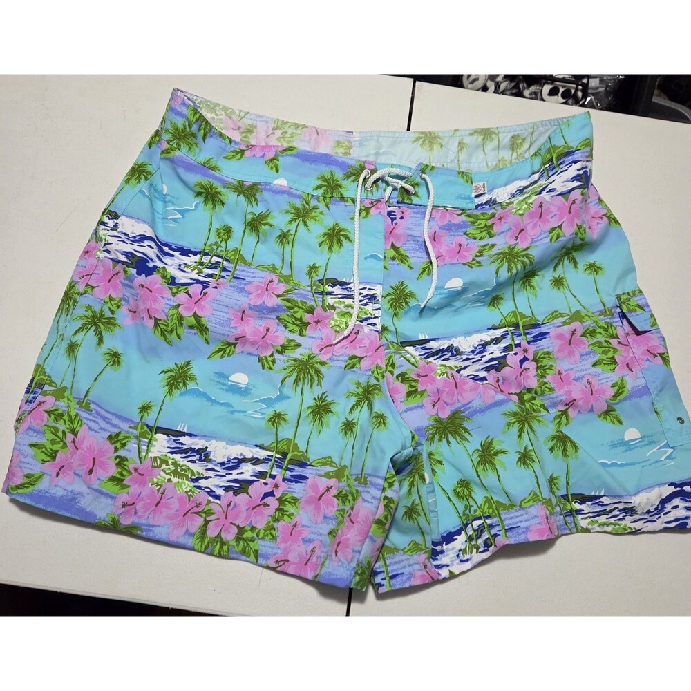 ​Vintage Kechika Hawaiian Board Shorts Womens 22 Tropical Hibiscus Palm Tree USA